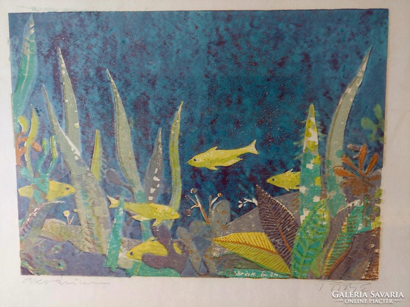 Turkish endre aquarium linocut 38x47