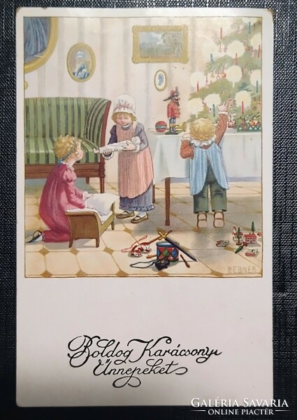Régi karácsonyi képeslap - Ebner - litho