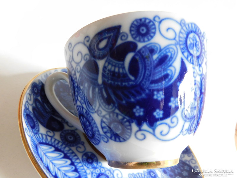 Lomonosov kék galambos teás szett a szovjet érából - csészén hajszálrepedés