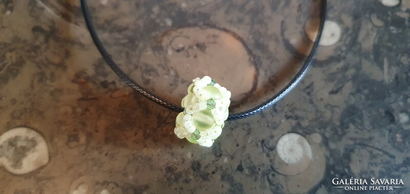 Genuine Czech Uranium Glass Necklace Pendant on Leather Strap #23006