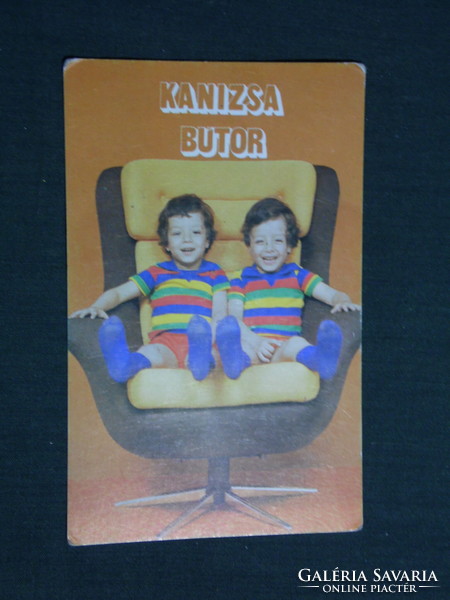 Kártyanaptár, Kanizsa bútorgyár, Nagykanizsa, gyerek modell, fogószék, fotel, 1978,   (4)