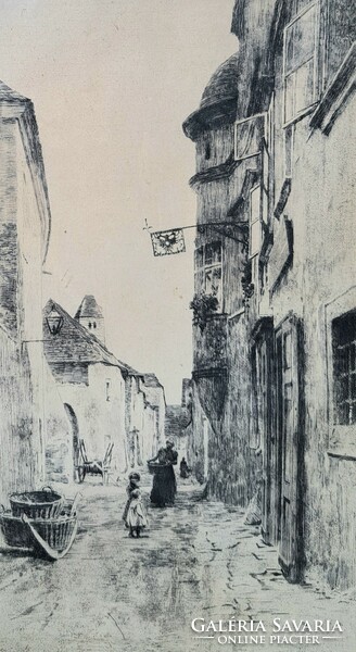 Dürnstein Street (Austrian etching in frame) max suppantschitsch