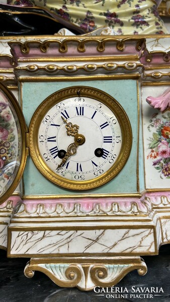 Antique hand painted Meissen marked porcelain table clock