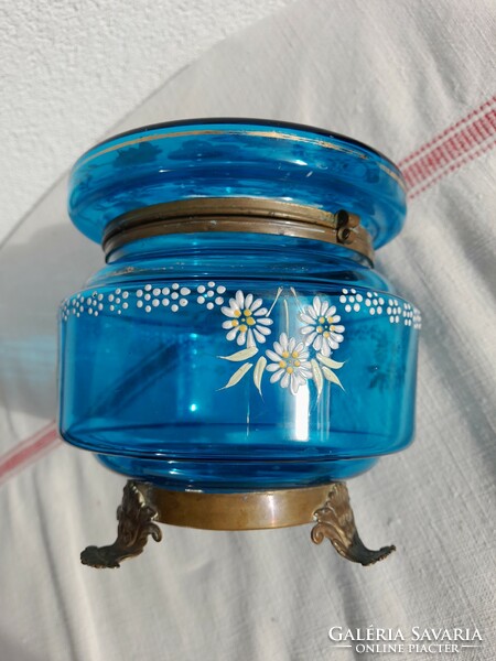 Large blown glass enamel painted antique candy holder, flawless