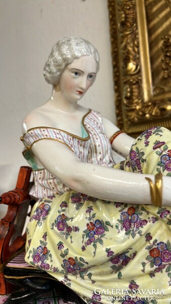 Antik kézzel festett Meisseni porcelán asztali óra