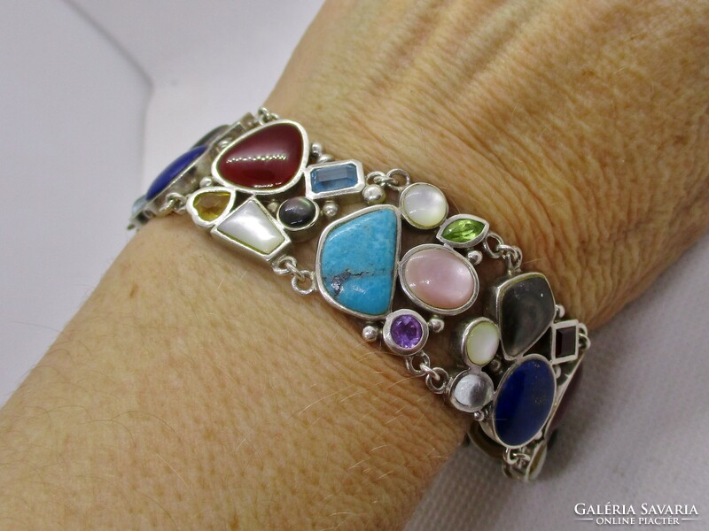 Goldsmith's miracle with many precious stones, silver bracelet