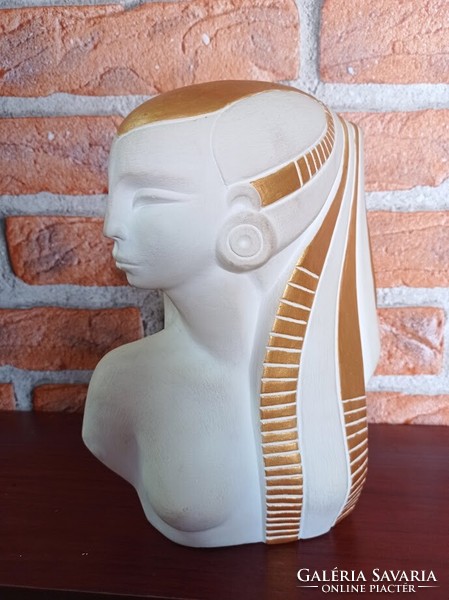 Egyptian woman, bust, biscuit porcelain statue - Árpád viláhy