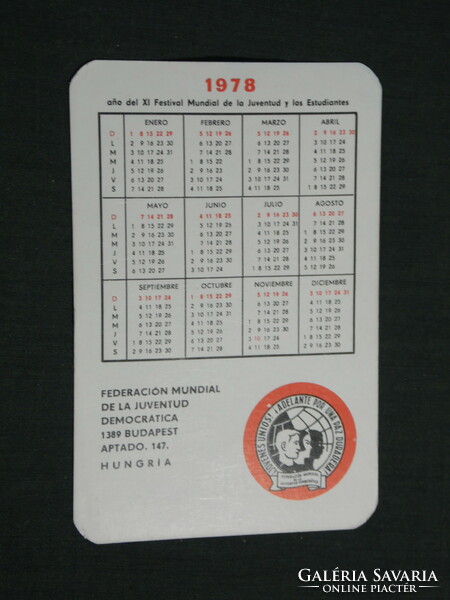 Card calendar, United World Youth Federation for Peace, Budapest, graphic artist, 1978, (4)