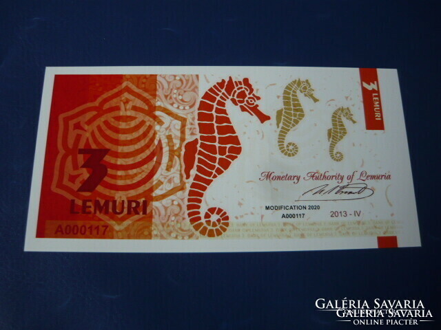 Lemuria 3 Lemurian 2013 Seahorse! Rare fantasy paper money! Ouch!