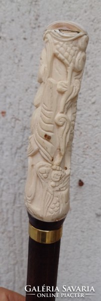 Antique carved bone buddha-headed walking stick, walking stick, dagger stick