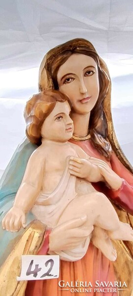 Virgin Mary with baby Jesus painted wooden statue