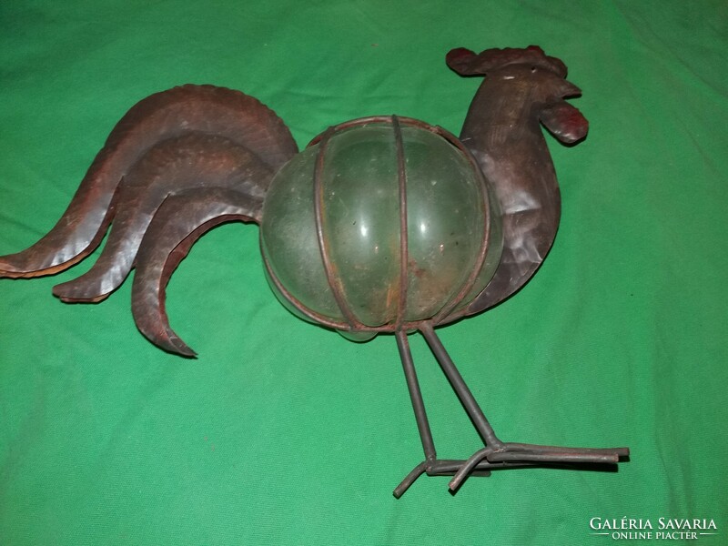 Antik art deco Iparművész gerezdes üveg váza rézkakas figurális tartóban 42x28cm a képek szerint