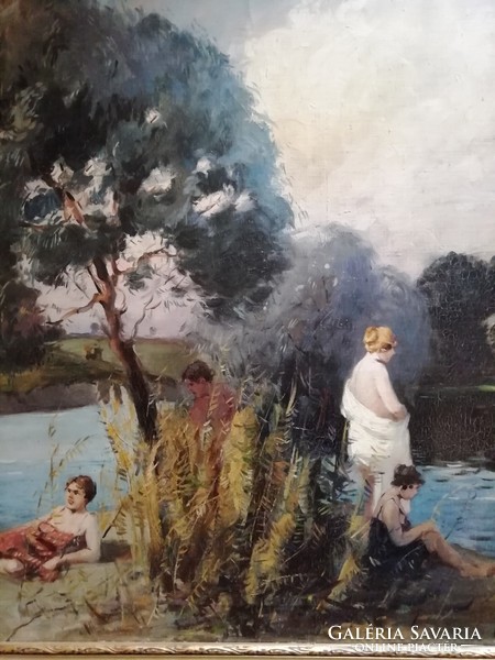 Gyula Németh Hertian: bathers oil, canvas painting, 80 x 60 cm