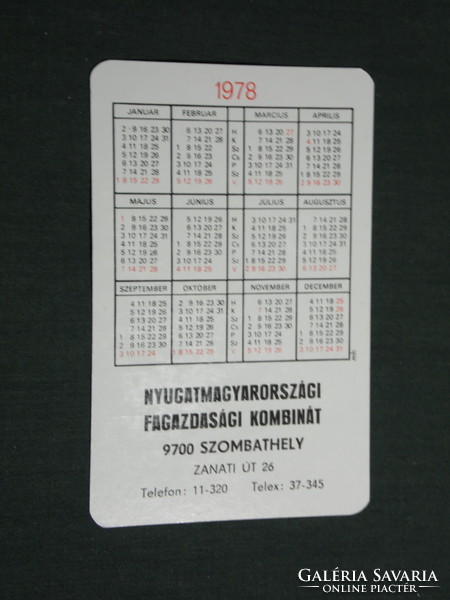 Kártyanaptár, Szombathely fagazdasági kombinát, faház  , 1978,   (4)