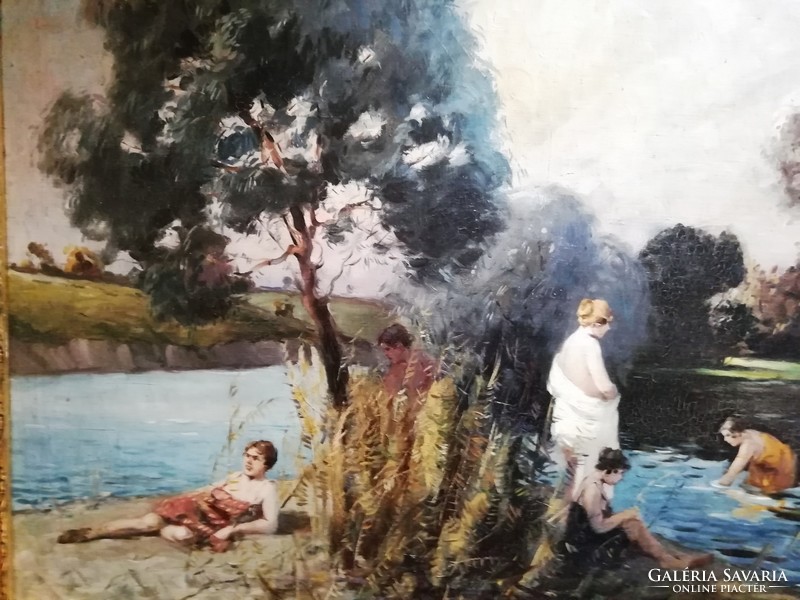 Gyula Németh Hertian: bathers oil, canvas painting, 80 x 60 cm