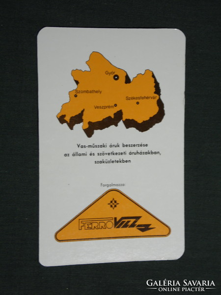 Kártyanaptár, Ferrovill iparcikk üzletek,Győr,grafikai rajzos, térképes  , 1978,   (4)