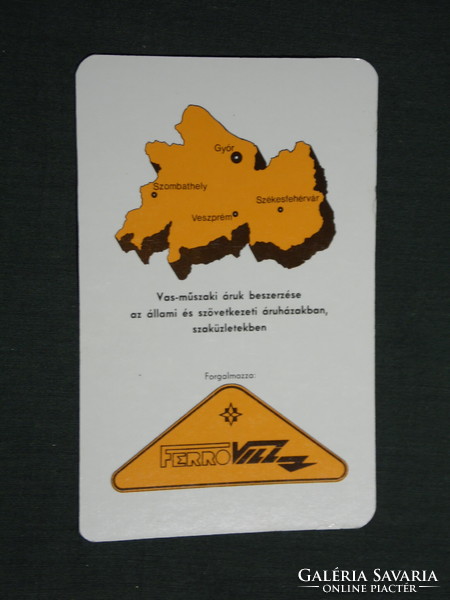 Card calendar, ferrovill industrial goods shops, Győr, graphic drawing, map, 1978, (4)