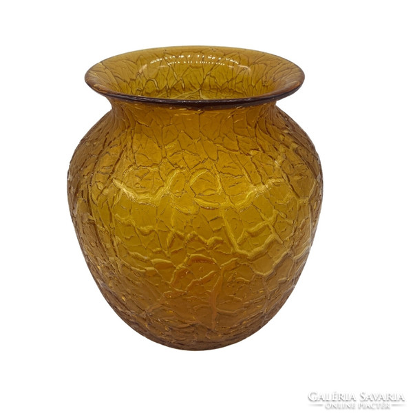 Retro acid etched yellow glass vase m652