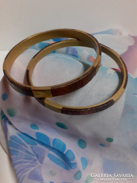 2-Pc.Retro preserved condition oriental wood inlay and copper bracelet in one