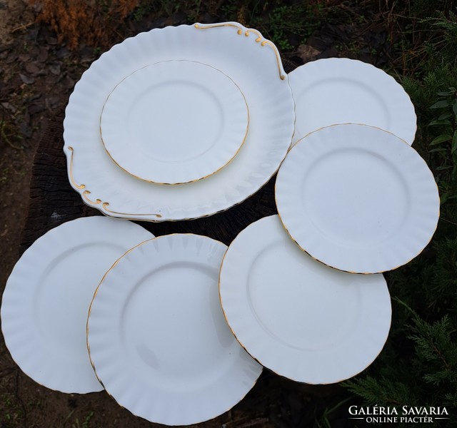 Elegant white and gold royal albert val' dor cookie cutter and 6 small plates