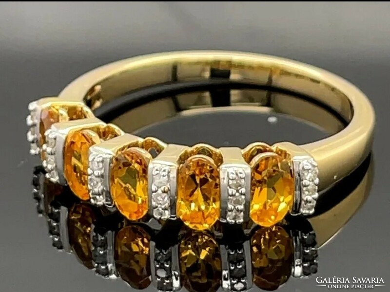 9 karátos arany gyűrű, aranyberill és gyémánt drágakövekkel új