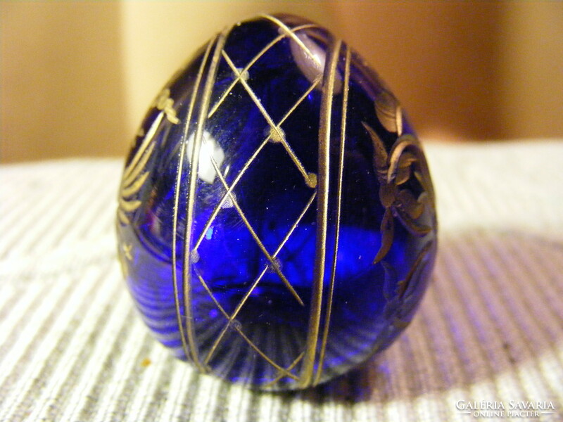 Modern orosz Fabergé kék kristály tojás /  I. Miklós cár monogram és Orosz Birodalmi címer
