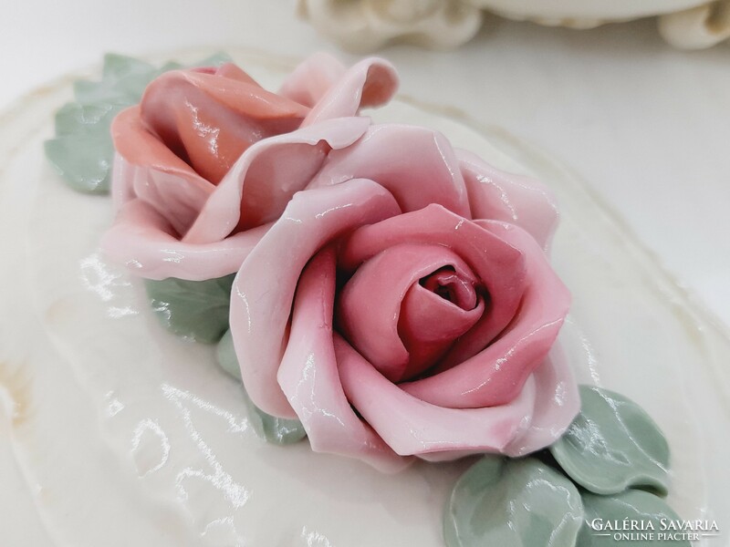 Ens porcelán rózsafogós nagyméretű bonbonier