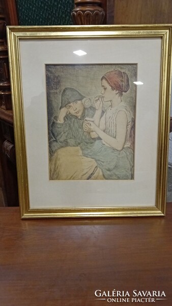 Oszkár Glatz (prihoda) colored etching, in a nice frame