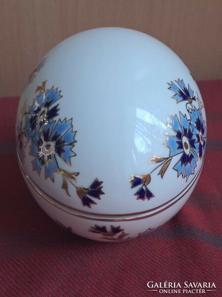 Showcase! Large Zsolnay egg-shaped bonbonier with cornflower pattern