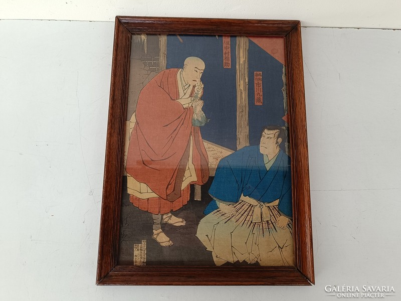 Antique Japanese woodcut samurai motif in frame 716 8326