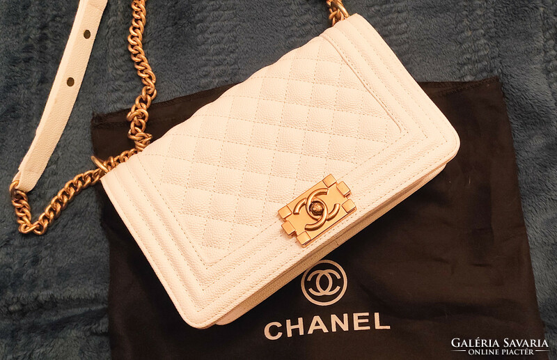 Chanel caviar quilted medium boy - ivory colored handbag