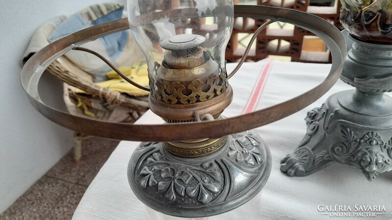 Art Nouveau majolica table huge kerosene lamp, flawless, 65 cm high
