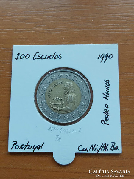 Portugal 100 escudo 1990 incm pedro nunes in bimetal paper case