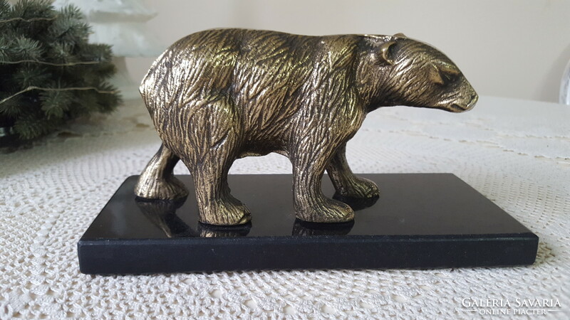 Bronze bear animal figure, on a marble base