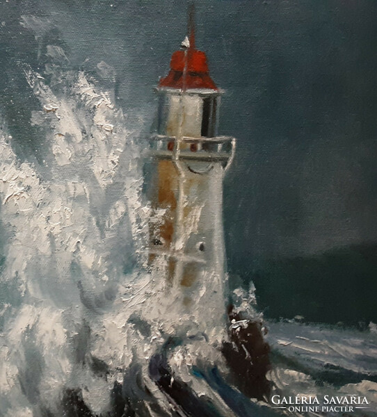 Antiipina galina: lighthouse, oil painting, canvas, painter's knife. 50X40cm