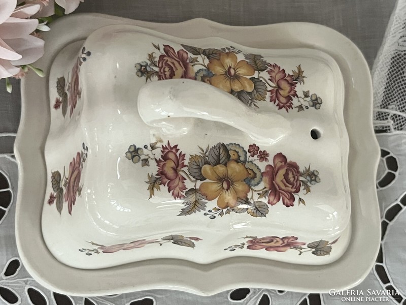 Pink English earthenware butter dish