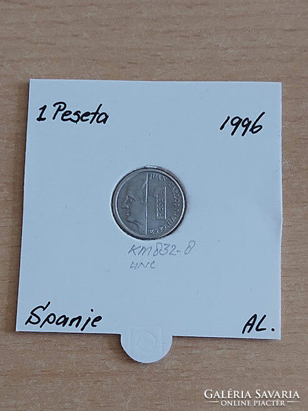 Spanish 1 peseta 1996 juan carlos i, alu. Small, in a paper case