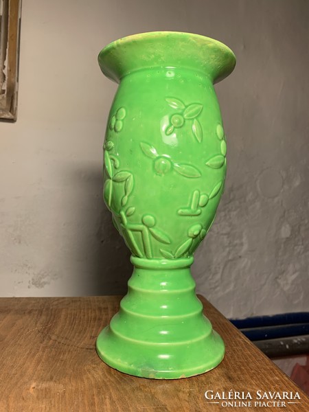 Art deco Kispest granite, neon green ceramic vase