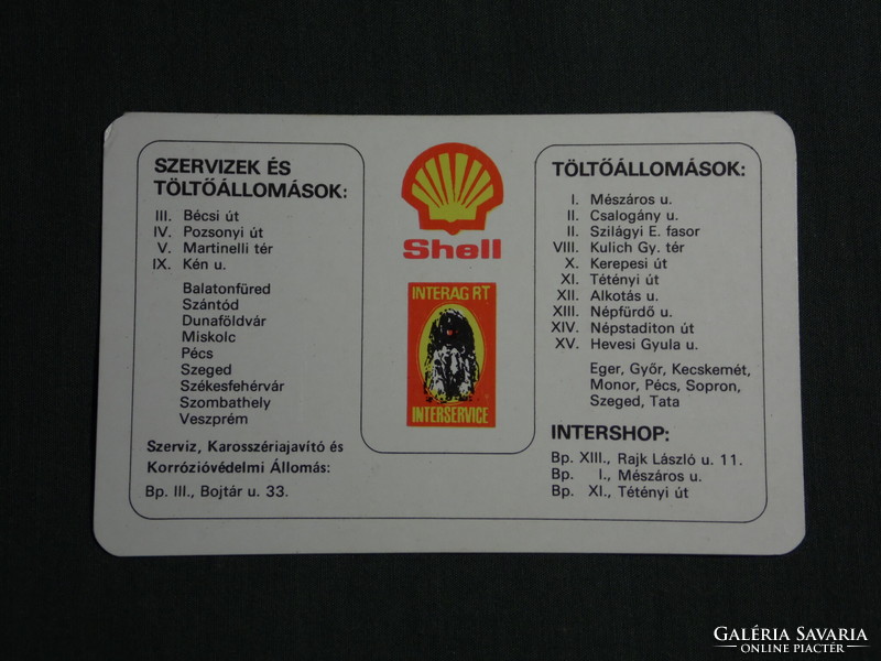 Kártyanaptár,SHELL,benzinkutak,olajok szerviz,Budapest,Pécs,Balatonfüred, 1979,   (4)