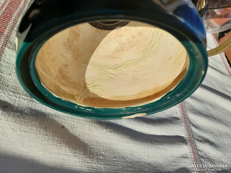 Szecessziós majolika asztali petróleumlámpa