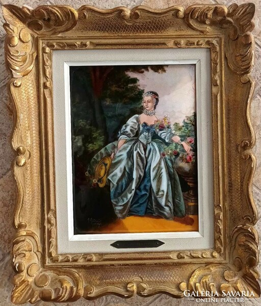 Limoges French fire enamel picture - marked - madame bergeret