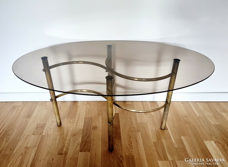 Vintage copper coffee table, glass table