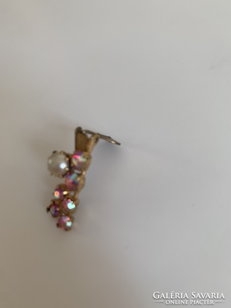 Antique Beautiful Incredible Pink Sparkling Stones and Pearl Copper Earring Clip