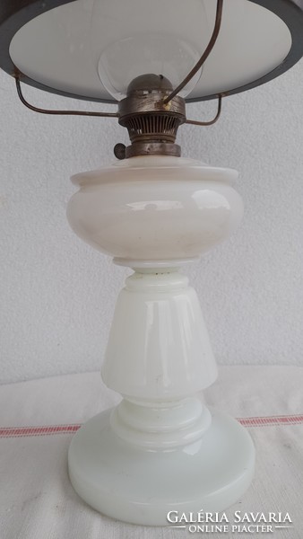 Large milk glass table kerosene lamp, flawless, 54 cm high