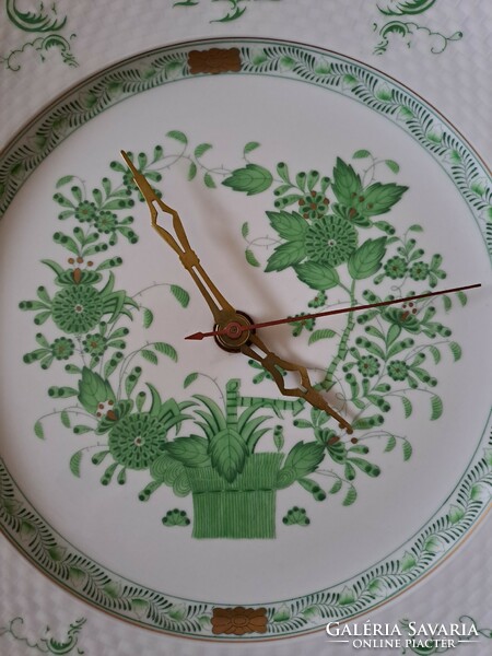 Flawless! Herend green Indian flower basket pattern wall clock / plate clock