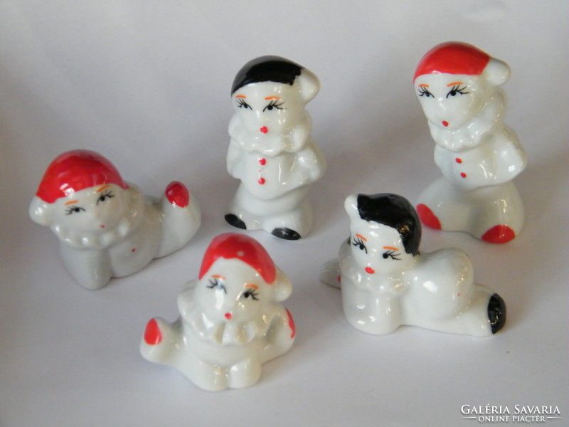 Mini porcelain pierrot clown figures 5 pcs