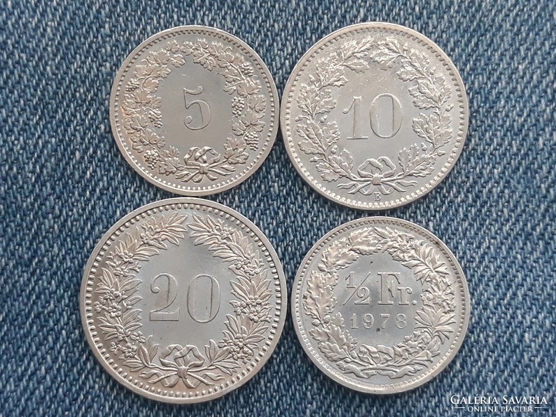 Svájc 5, 10, 20 Rappen és fél Frank 1969, 1971, 1978, 1985 pénz érme