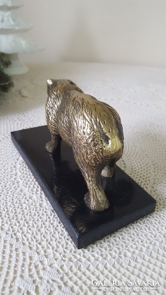 Bronze bear animal figure, on a marble base