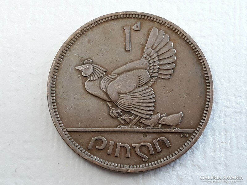 Ireland 1 penny 1946 coin - Irish 1 penny 1946, hen with chicks foreign coin