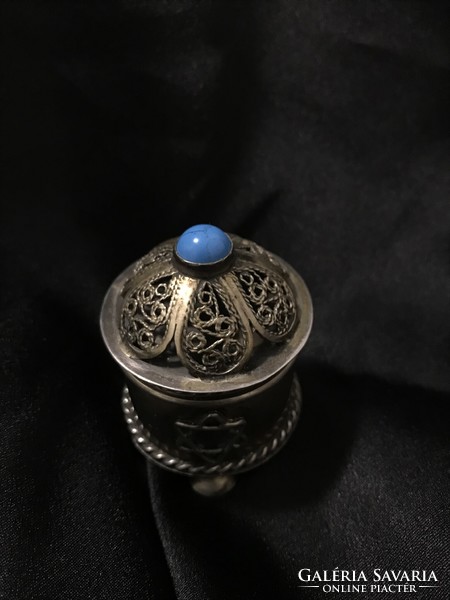 Silver ornament with Judaica filigree turquoise decoration